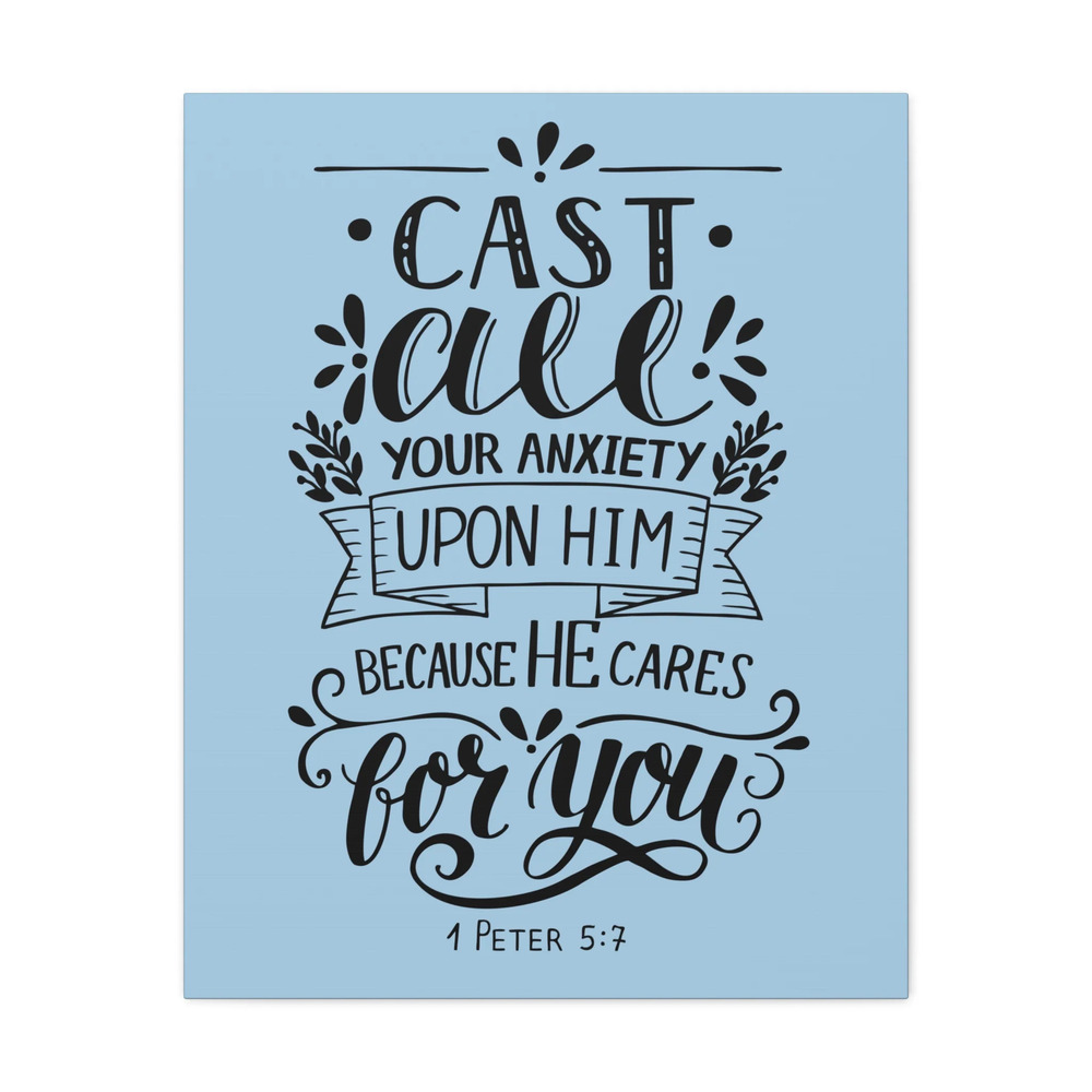 Scripture Canvas He Cares For You 1 Peter 5:7 Christian Wall Art Ready to Hang